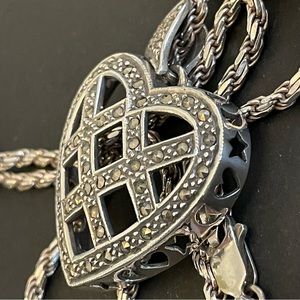 Beautiful substantial weight sterling marcasite pendant and chain